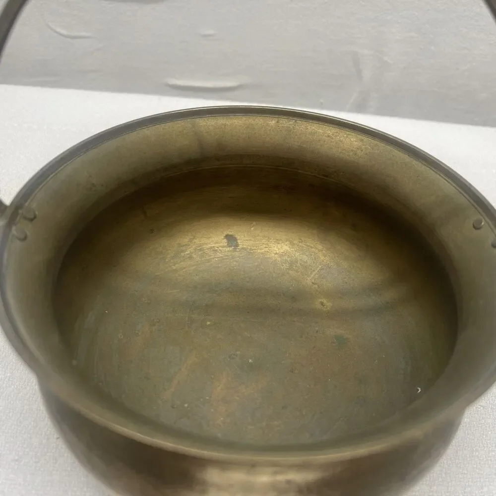 Vintage Solid Brass Cauldron Planter Pot Handle Mid-Century Modern Decor India